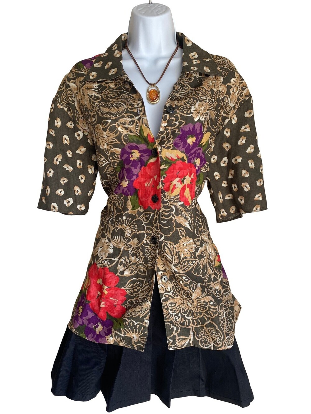 Vintage Modiano M Floral Button Up Tunic Blouse Whimsigoth Cottagecore Boho Top
